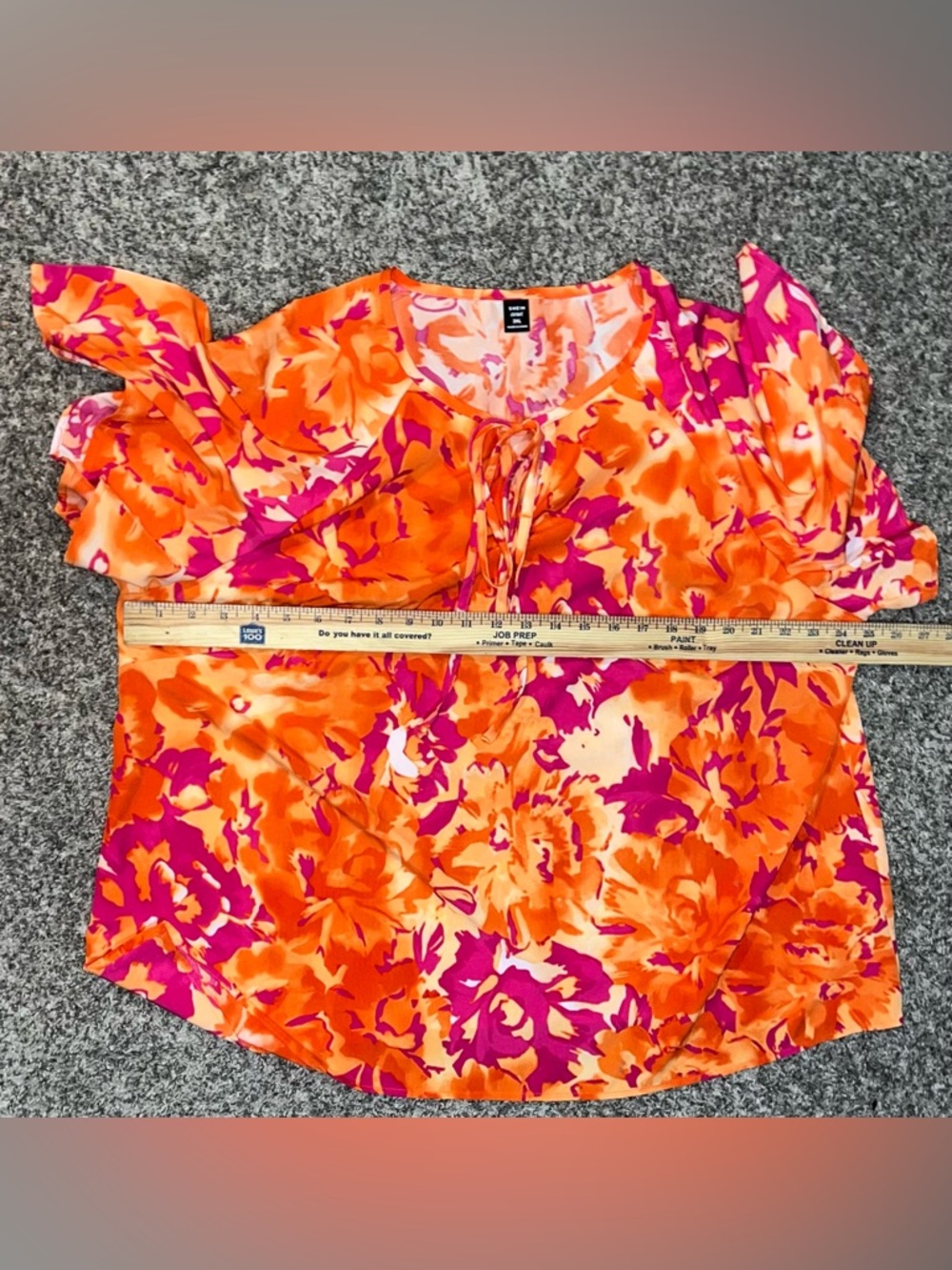 Women’s Vibrant Abstract Floral Print Tie-Neck Short Sleeve Blouse! Size 3XL. - Picture 10 of 11